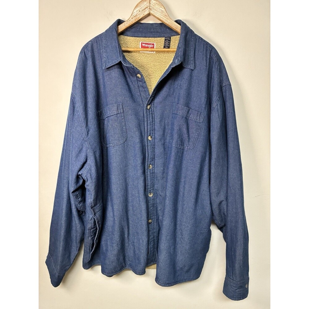 Wrangler Jacket Shacket Men 3XL Blue Sherpa Lined Fleece Chore Pockets Button-Up